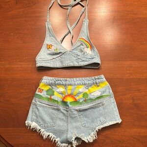 Denim Embroidered Set